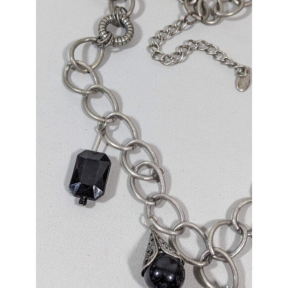 Bali Style Coastal Black Flower Rhinestone Pendant Charm Necklace Bold 22 in - Picture 9 of 11